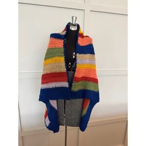 Hand Crocheted Shawl Wrap Colorful Acrylic Cottagecore 46x22" Eclectic Grandma